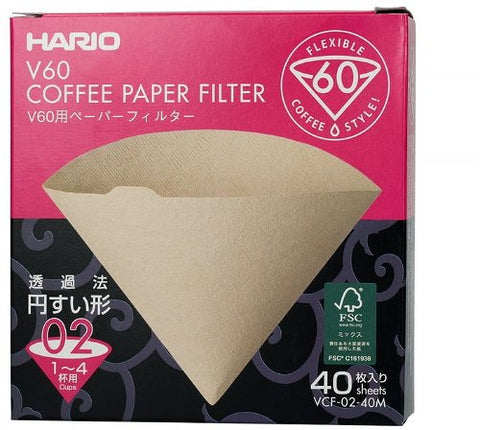 Nebělené papírové filtry V60-02 40ks