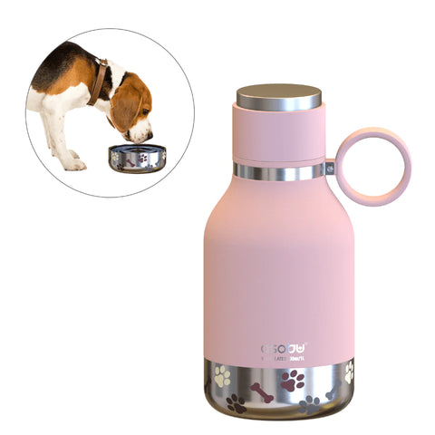 ASOBU nerezová termoska na vodu s psí miskou PINK, 975ml